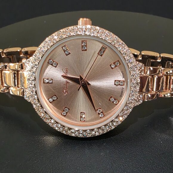 Voulez Vous Rose Gold Pink Crystal Accent Narrow Band Womens Wrist Watch New Bat main image 3